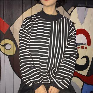 Striped Mock Neck Top Stripe - One Size