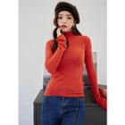 Turtle-neck Slim-fit Colored Top