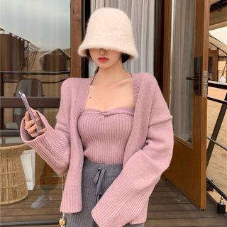 Strapless Knit Top / Cardigan / Wide-leg Pants