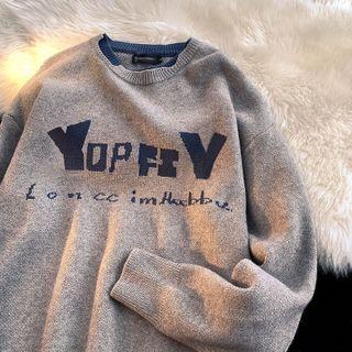 Mock Two Piece Lettering Sweater