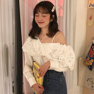 Off-shoulder Long-sleeve Top Top - White - One Size