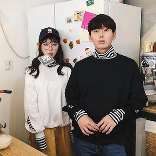 Couple Matching Long-sleeve Striped Trim Top