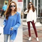Asymmetric-hem Stitch-tri Knit Top