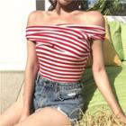 Striped Off-shoulder Short Sleeve T-shirt