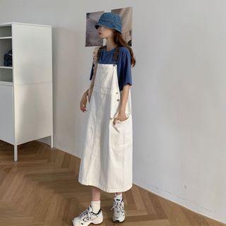 Elbow-sleeve T-shirt / Denim Jumper Dress