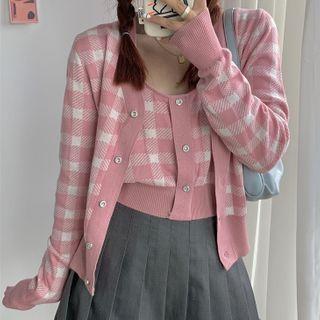 Check Cardigan / Knit Camisole Top