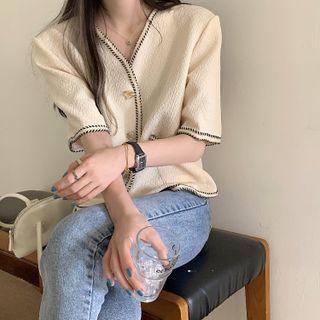 Elbow Sleeve Button-up Blouse