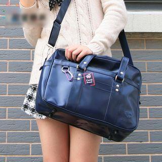 Faux Leather Zip Carryall Bag Handle Strap - Dark Blue - One Size