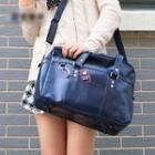 Faux Leather Zip Carryall Bag Handle Strap - Dark Blue - One Size