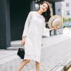 Crochet Long-sleeve Knitted Dress