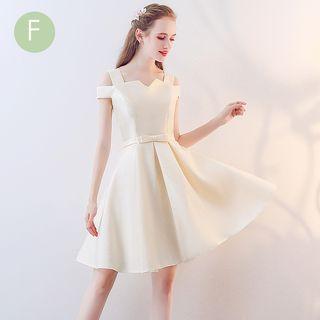 Cut Out Shoulder Short Sleeve Bridesmaid Dress