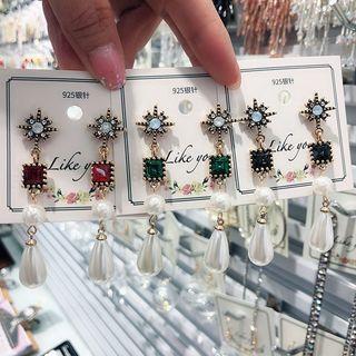 Droplet Faux Pearl Rhinestone Dangle Earring