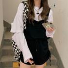 Long-sleeve Cut-out T-shirt / Drawstring Jumper Shorts