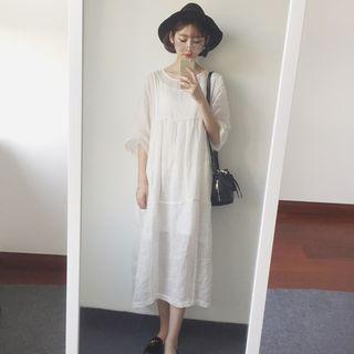 Set: Elbow-sleeve A-line Midi Dress + Slipdress