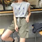 Lettering Sleeveless Top / Wide Leg Shorts