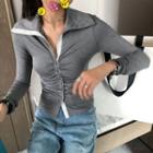 Long-sleeve Collar Ruched T-shirt