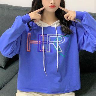 Two Tone Long-sleeve Lettering Hoodie