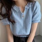 Short-sleeve Eyelet Knit Polo Shirt