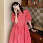 Puff-sleeve Floral Print Loose-fit Dress