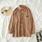 Long-sleeve Plain Loose-fit Shirt Khaki - One Size