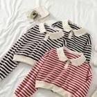 Striped Long-sleeve Cropped Polo-shirt / Loose-fit Jeans