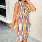 Sleeveless Cut-out Striped Bodycon Dress