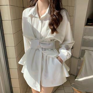 Set: Sashed Shirt + Wide Leg Shorts