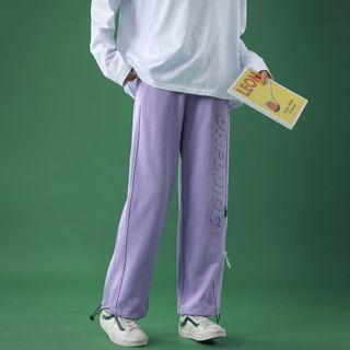 Lettering Embossed Straight Leg Pants