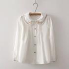 Long-sleeve Embroidery Pintuck Blouse