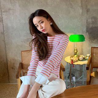 Wide-cuff Striped T-shirt