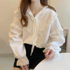 Eyelet Trim Ruffled Bell-sleeve Blouse As Shown In Figure - One Size