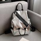 Faux Leather Zip Backpack Silver - One Size