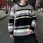 Round-neck Two Tone Striped Ribbed Oversize Sweater