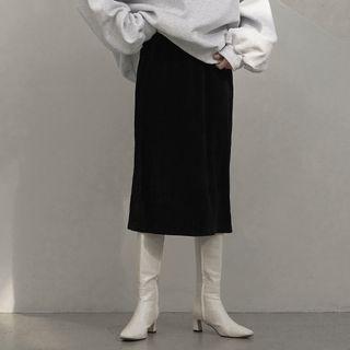 Band-waist Midi Ribbed Skirt