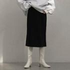 Band-waist Midi Ribbed Skirt