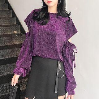 Glittered Off-shoulder Long-sleeve Top