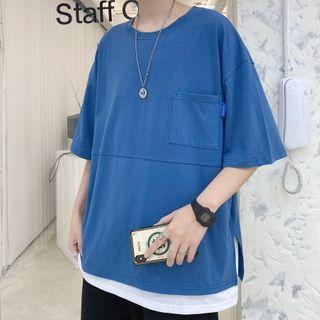 Plain Short-sleeve Mock Two-piece T-shirt