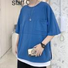 Plain Short-sleeve Mock Two-piece T-shirt