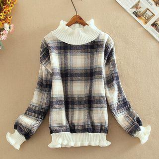 Frilled Trim Plaid Pullover