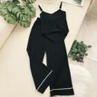 Set: V-neck Knitted Camisole Top + High Waist Wide-leg Pants