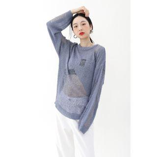 Frayed Distressed Knit Top Sky Blue - One Size