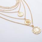 Alloy Coin Pendant Faux Pearl Layered Choker Necklace 0717 - Gold - One Size