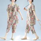Set: Short-sleeve Floral Print T-shirt + Capri Pants