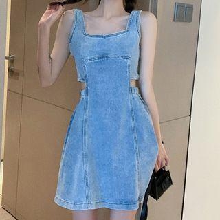 Cut-out Detail Denim Mini Tank Dress