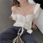 Off-shoulder Drawstring Puff-sleeve Top White - One Size