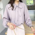 Puff-sleeve Bow-accent Shirt