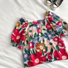Printed Square-neck Short-sleeve Blouse