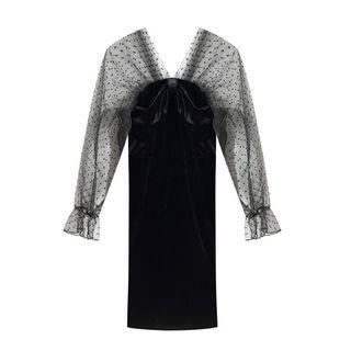 Dotted Mesh Panel Sheath Cocktail Dress