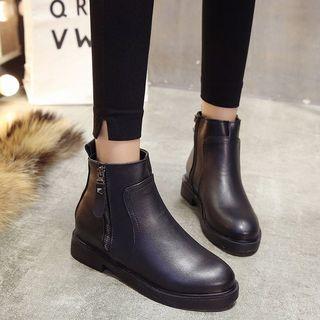 Faux Leather Side Zipper Ankle Boots
