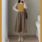 Set Of 3: Knit Vest + Balloon-sleeve Blouse + Skirt
